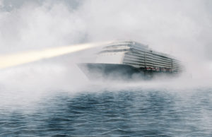 Cruise ship in fog